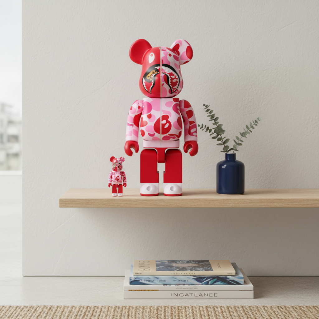 400% & 100% Bearbrick sæt - BAPE - Baby milo Shark Camo, Pink
