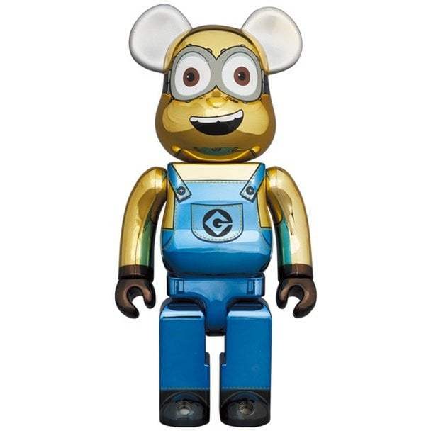 400% & 100% Bearbrick sæt - Minion Dave (Chrome ed.), 