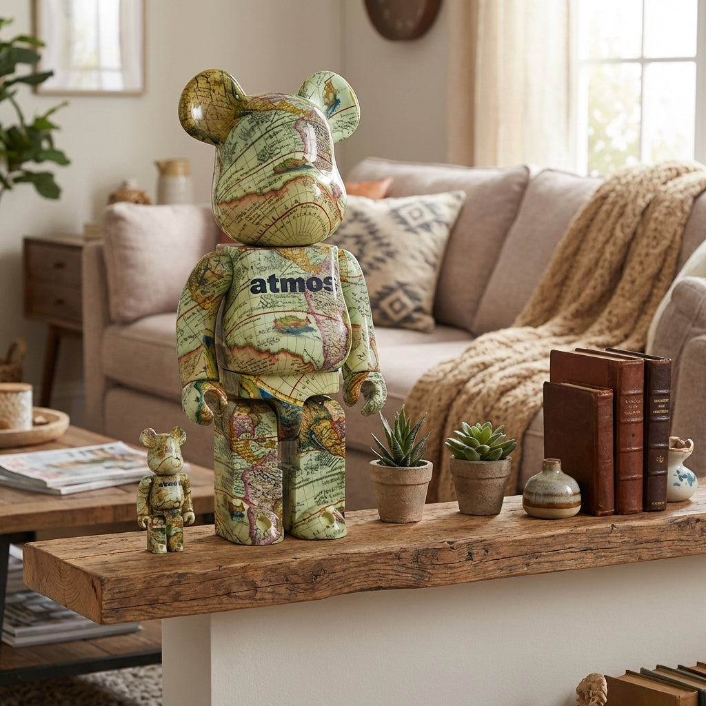 400% & 100% Bearbrick Set – Atmos - Aged Map-Medicom Toy-Bearbrick