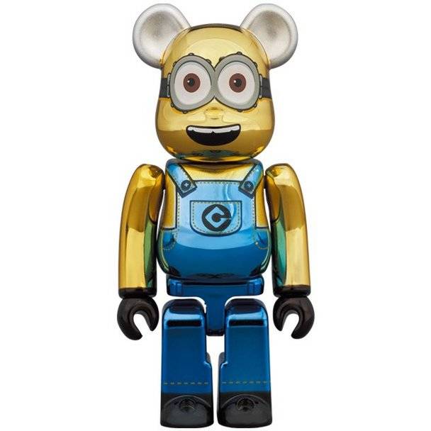 400% & 100% Bearbrick sæt - Minion Dave (Chrome ed.), 