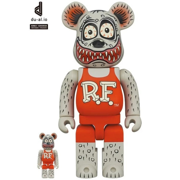 Set Bearbrick 400% y 100% - Rat Fink de Ed "Big Daddy" Roth (Gris)