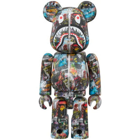 400% & 100% Bearbrick 3 pcs sæt - BAPE(R) LEGACY CAMO SHARK (Navy ver.)-Medicom Toy-Bearbrick