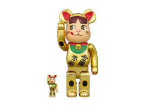 100% & 400% Bearbrick - Lucky Cat Peko-Chan (Double oval coin Gold plated)